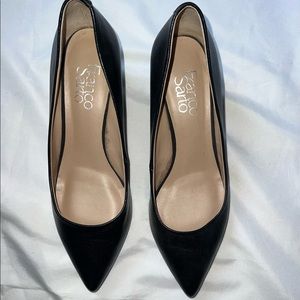 Franco Sarto Black Leather Pointed Toe Wedge Heel